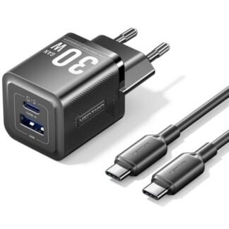 Cargador de pared gan vention tz-feqb0-eu-01/ 1xusb tipo-c/ 1xusb + cable usb tipo-c/ 30w