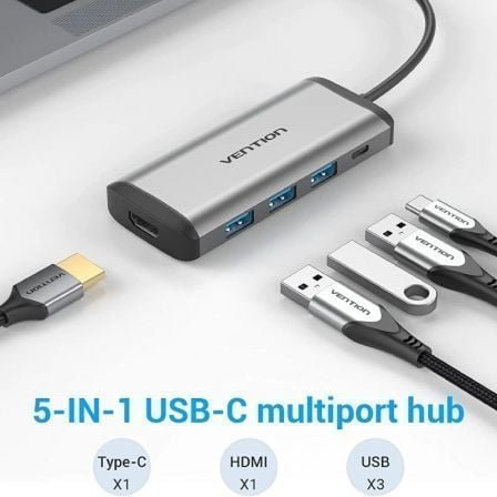 Docking usb tipo-c vention cnbhb/ 1xhdmi 4k/ 3xusb/ 1xusb tipo-c pd/ gris - Imagen 2