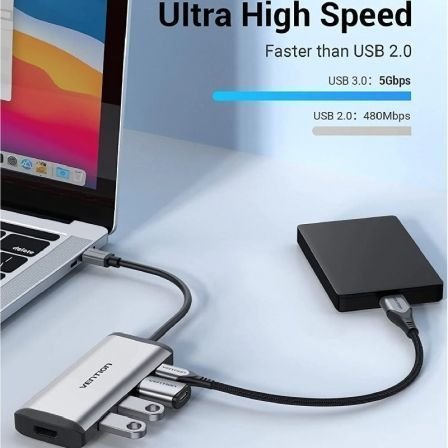 Docking usb tipo-c vention cnbhb/ 1xhdmi 4k/ 3xusb/ 1xusb tipo-c pd/ gris - Imagen 5