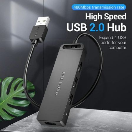 Hub usb 2.0 vention chmhb/ 4xusb/ 1xmicrousb pd - Imagen 2