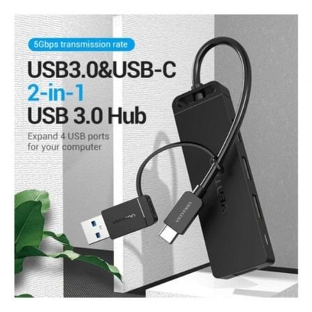 Hub usb 3.0 y tipo-c vention chtbb/ 4xusb/ usb tipo-c pd - Imagen 2