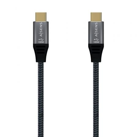 Cable USB 2.0 Tipo-C Aisens A107-0629 5A 100W/ USB Tipo-C Macho - USB Tipo-C Macho/ Hasta 100W/ 480Mbps/ 2m/ Gris
