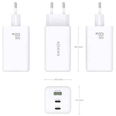 Cargador de Pared GaN Aisens ASCH-100W3P051-W/ 2xUSB Tipo-C/ 1xUSB/ 100W - Imagen 4