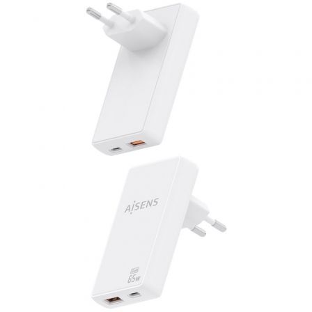 Cargador de Pared GaN Aisens ASCH-65W2P076-W/ 1xUSB Tipo-C/ 1xUSB/ 65W/ Blanco - Imagen 3