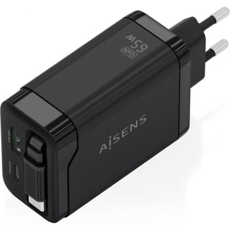 Cargador de Pared GaN Aisens ASCH-65W3P071-BK/ 1xUSB Tipo-C/ 1xUSB/ 65W/ Negro - Imagen 2