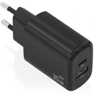 Cargador de pared gan aisens a110-0978/ 1xusb tipo-c/ 1xusb/ 30w/ negro