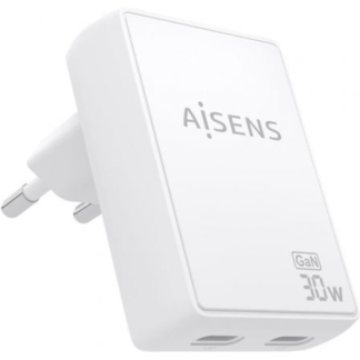 Cargador de pared gan aisens asch-30w2p075-w/ 2xusb tipo-c/ 30w/ blanco
