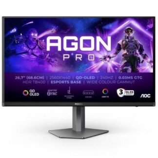 Monitor gaming ultraparonámico aoc ag276qzd2 26.5"/ wqhd/ multimedia/ 0.03ms/ 240hz/ qled/ regulable en altura/ negro