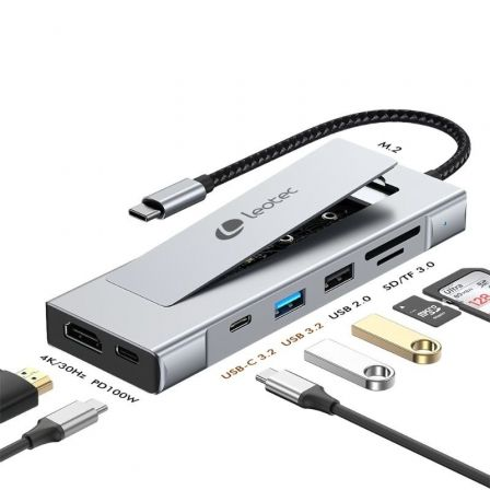 Docking usb tipo-c leotec leds07/ ranura ssd m.2/ 2xusb/ 1xusb tipo-c/ 1xhdmi 4k/ 1xlector tarjetas sd y microsd/ 1xusb tipo-c - Imagen 2