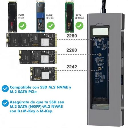 Docking usb tipo-c leotec leds07/ ranura ssd m.2/ 2xusb/ 1xusb tipo-c/ 1xhdmi 4k/ 1xlector tarjetas sd y microsd/ 1xusb tipo-c - Imagen 4