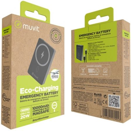 Powerbank 10000mAh Muvit For Change MCCHP0010/ 20W/ Wireless/ Negra/ Incluye Cable USB Tipo-C - Imagen 4