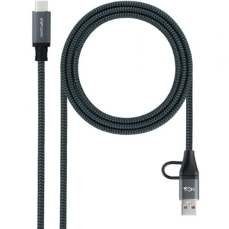 Cable USB 3.2 Tipo-C Nanocable 10.01.4111-L150-COMB/ USB Tipo-C Macho + USB Macho - USB Tipo-C Macho/ Hasta 100W/ 20Gbps/ 1.5m/ Gris y Negro