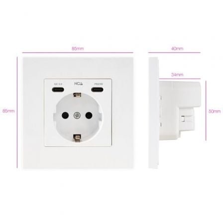 Roseta de Pared Nanocable 10 35 0012/ 1 Schuko/ 2 USB - Imagen 2