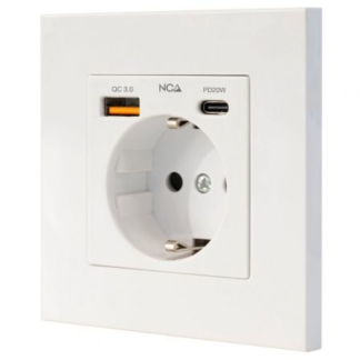 Roseta de Pared Nanocable 10 35 0011/ 1 Schuko/ 1 USB Tipo-C/ 1 USB