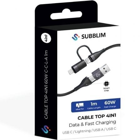 Cable USB 2.0 Tipo-C Subblim Top 4 en 1/ USB Tipo-C Macho - USB Macho/ USB Tipo-C Macho - Lightning Macho/ Hasta 60W/ 480Mbps/ 1m/ Negro - Imagen 5