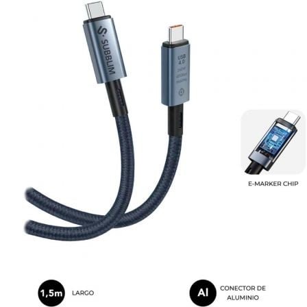Cable USB 4.0 Tipo-C Subblim Cable High/ USB Tipo-C Macho - USB Tipo-C Macho/ Hasta 240W/ 40Gbps 1.5m/ Negro - Imagen 2