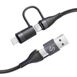 Cable USB 2.0 Tipo-C Subblim Top 4 en 1/ USB Tipo-C Macho - USB Macho/ USB Tipo-C Macho - Lightning Macho/ Hasta 60W/ 480Mbps/ 1m/ Negro
