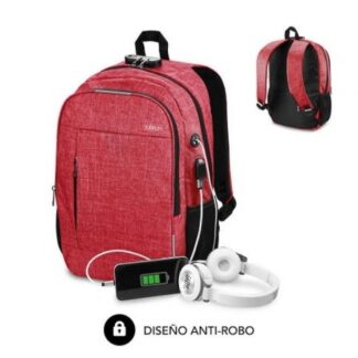 Mochila Subblim Urban Lock para Portátiles hasta 16"/ Puerto USB/ Antirrobo/ Roja
