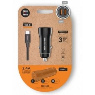 Cargador de Coche Tech One Tech TEC2803/ 2xUSB + Cable USB Tipo-C/ 12W