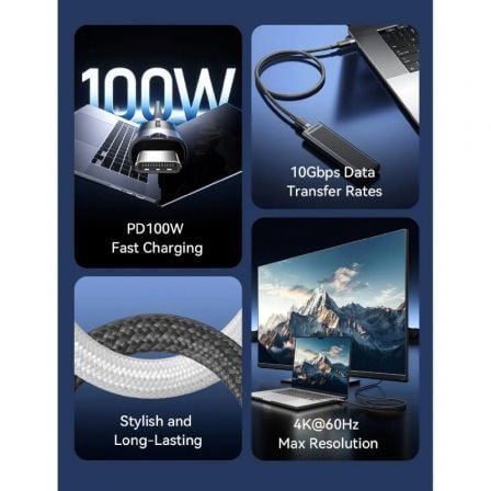 Cable USB 3.2 Tipo-C 5A Vention TRGBH/ USB Tipo-C Macho - USB Tipo-C Macho/ Hasta 100W/ 10Gbps/ 2m/ Negro - Imagen 2