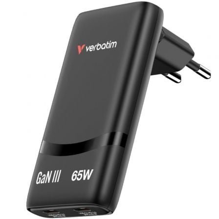 Cargador de Pared GaN Verbatim Fold 'n' Go/ 2xUSB Tipo-C/ 65W