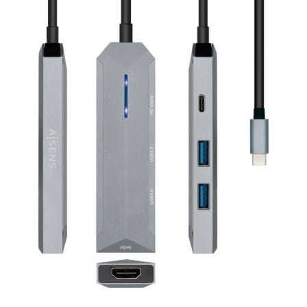 Docking USB Tipo-C Aisens ASUC-4P002-GR/ 1xHDMI 4K/ 2xUSB/ 1xUSB Tipo-C PD/ Gris