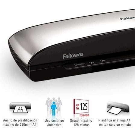 Plastificadora Fellowes Spectra A4/ hasta A4 y 125 Micras/ Negra y Gris - Imagen 2