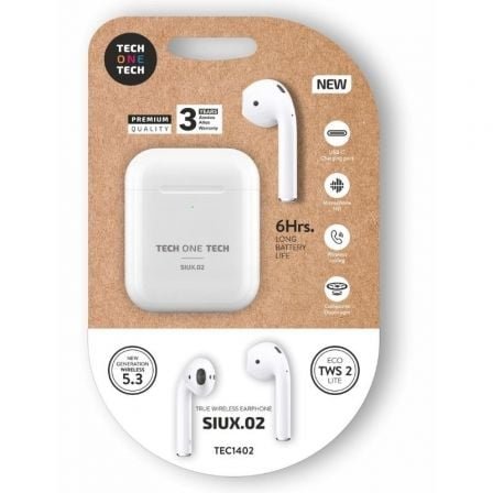 Auriculares Bluetooth Tech One Tech SIUX.2 TEC1402/ con estuche de carga/ Autonomía 6h/ Blancos