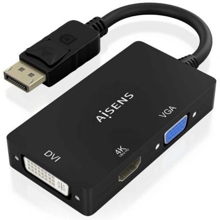 Cable Conversor Aisens A125-0861/ DisplayPort Macho/ VGA Hembra - DVI Hembra - HDMI 4K Hembra/ 15cm/ Negro - Imagen 2
