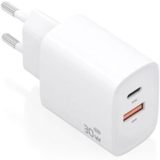 Cargador de Pared GaN Aisens A110-0952/ 1xUSB Tipo-C/ 1xUSB/ 30W/ Blanco