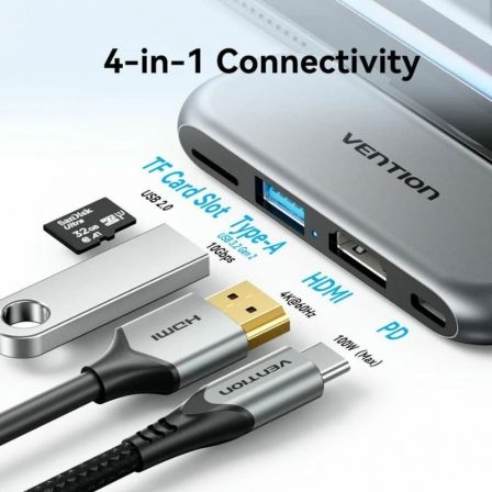 Docking Sin Cables USB Tipo-C Vention THYH0/ 1xUSB/ 1xHDMI/ 1xUSB Tipo-C PD/ 1xLector de Tarjetas/ Gris - Imagen 2