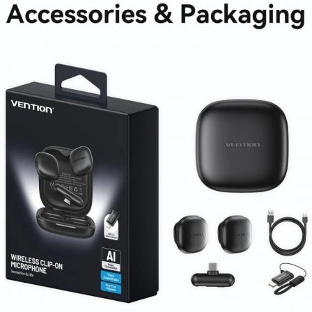 Micrófono Inalámbrico con Clip Vention Lavalier NCDB0/ USB Tipo-C/ Lightning/ Incluye Receptor/ 2 unidades - Imagen 5
