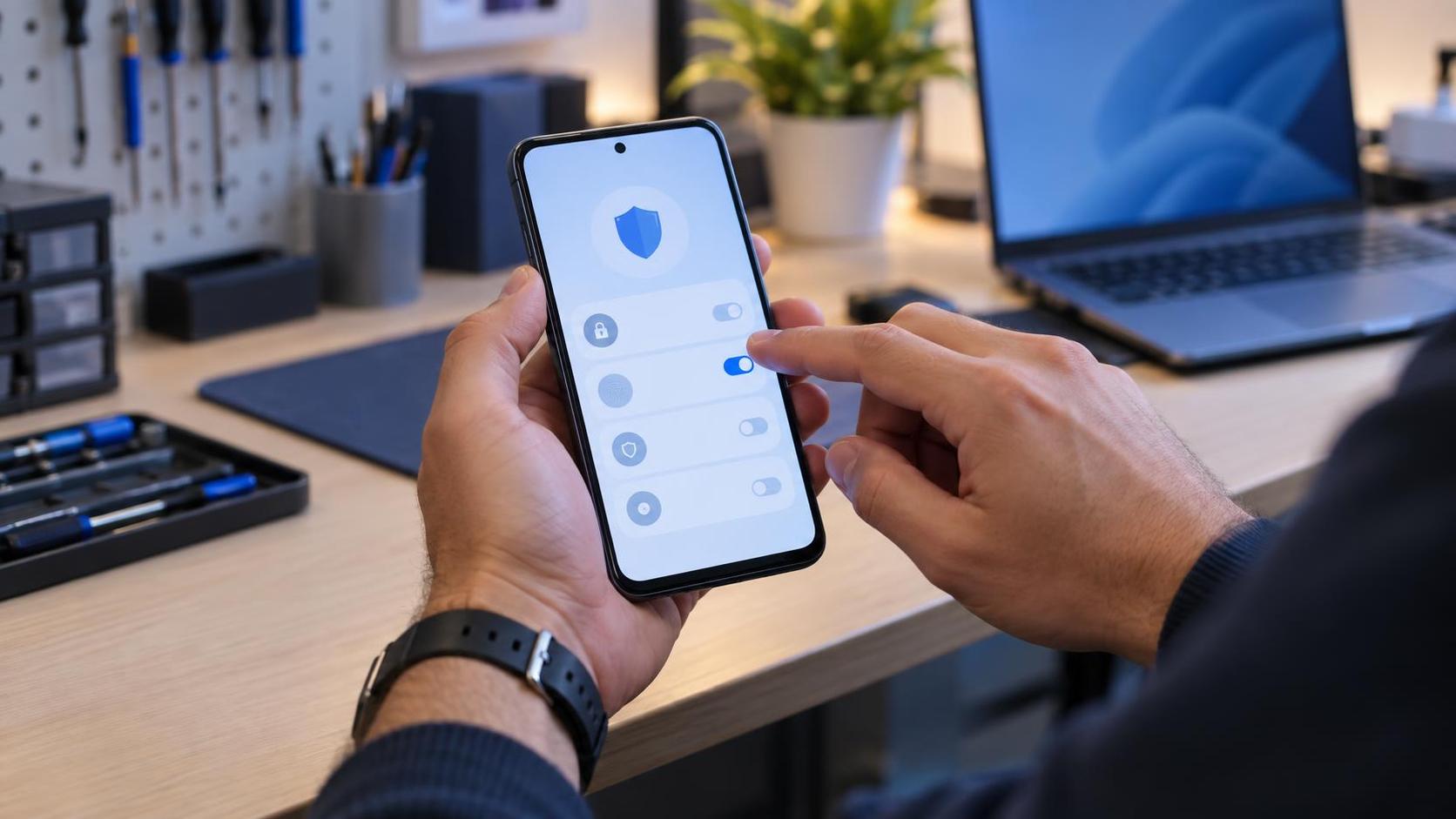 Móvil Android revisado en un taller de informática por posible virus o app sospechosa