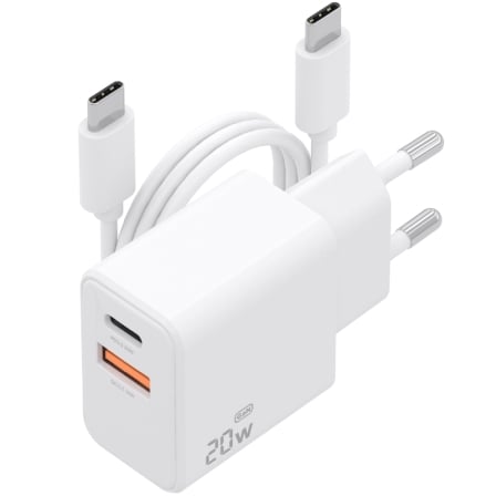 Cargador de Pared GaN Aisens ASCH-20W2P083-W/ 1xUSB Tipo-C/ 1xUSB/ 20W/ Blanco/ Incluye Cable USB Tipo-C - Imagen 2