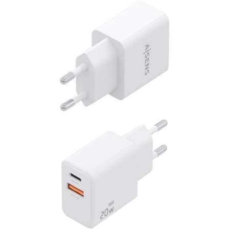 Cargador de Pared GaN Aisens ASCH-20W2P083-W/ 1xUSB Tipo-C/ 1xUSB/ 20W/ Blanco/ Incluye Cable USB Tipo-C - Imagen 3