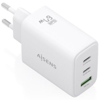 Cargador de Pared GaN Aisens ASCH-67W3P086-W/ 2xUSB Tipo-C/ 1xUSB/ 67W/ Blanco