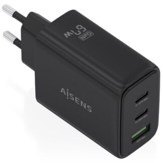 Cargador de Pared GaN Aisens ASCH-67W3P087-BK/ 2xUSB Tipo-C/ 1xUSB/ 67W