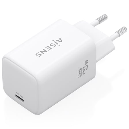 Cargador de Pared GaN Aisens ASCH-70W1P088-W/ 1xUSB Tipo-C/ 70W/ Blanco