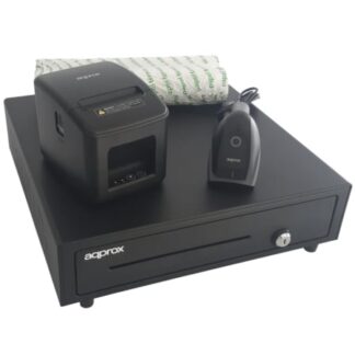 Pack para TPV Approx appPOSPACK4180USB-2D/ Cajón Portamonedas + Impresora Térmica de Tickets + Lector de Códigos + Rollos Térmicos