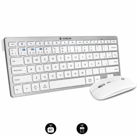 Teclado y Ratón Inalámbrico Subblim OCO015 Combo Multidispositivo Compacto PT/ Plata/ Portugués